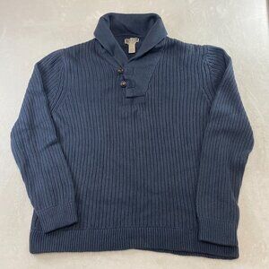 Duluth Trading Co. 2XLT Blue Cable Knit Ribbed Shawl Collar L/S Pullover Sweater